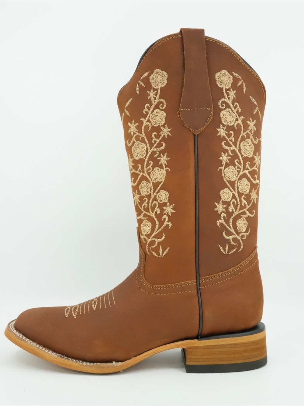 POTRERO Crazy Tang Floral Embroidered Square Toe Leather Cowboy Boots